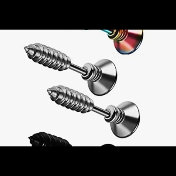 Pewter Screw Stud Earrings - Picture 2 of 2